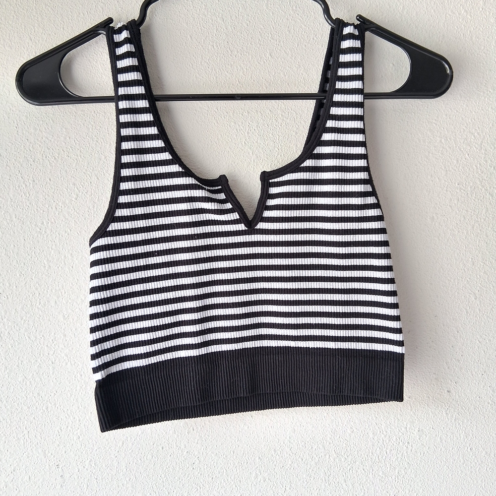Zenana Black And White Striped Bralette/Tank Top Size L/XL